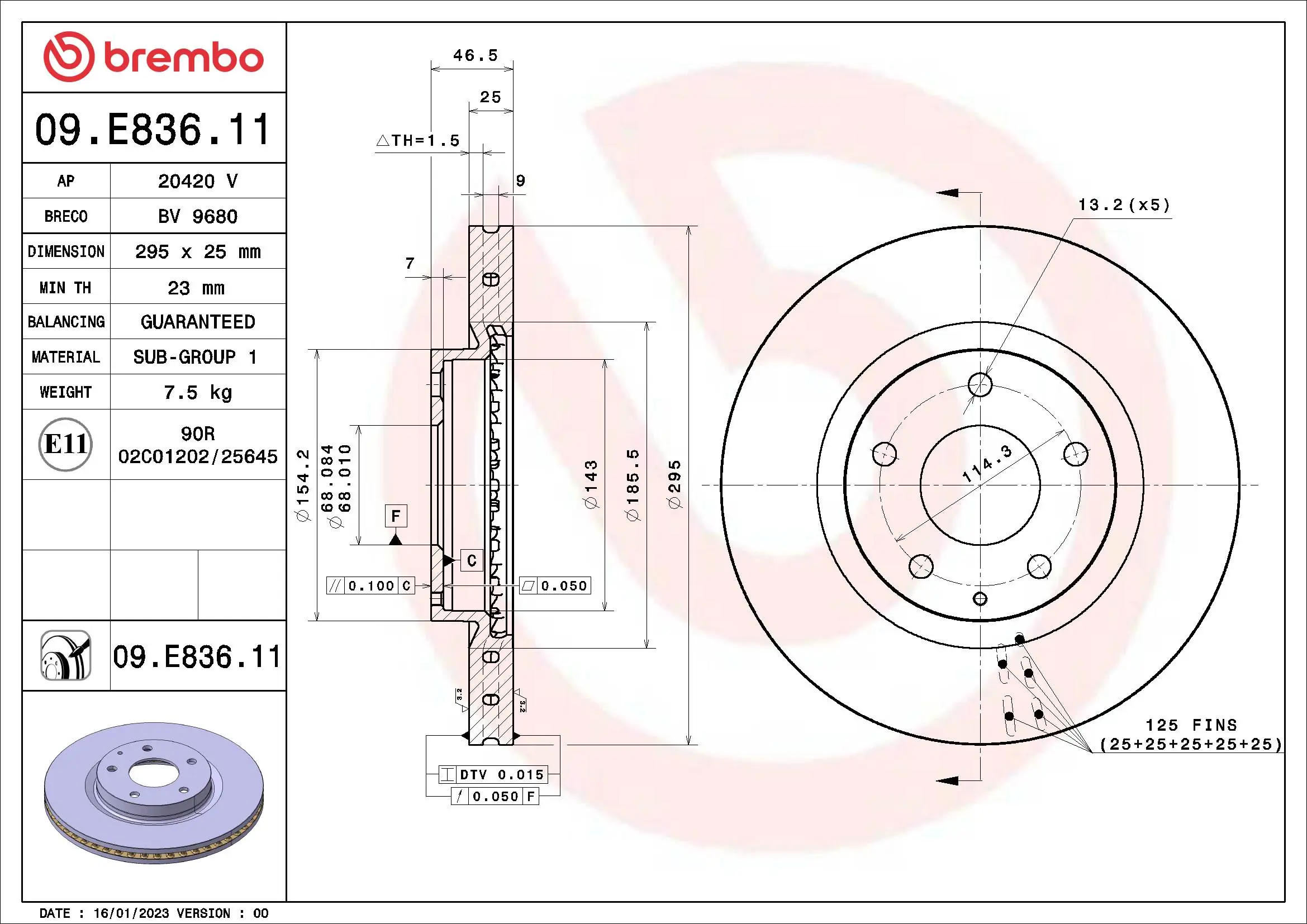 Brake Disc PRIME LINE - UV Coated 09.E836.11