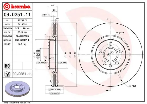 Brake Disc PRIME LINE - UV Coated 09.D251.11
