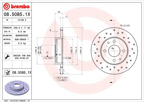Brake Disc XTRA LINE - Xtra 08.5085.1X
