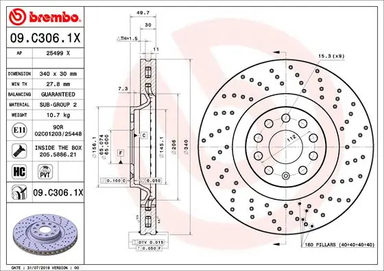 Brake Disc XTRA LINE - Xtra 09.C306.1X