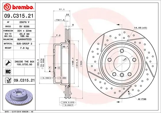 Brake Disc PRIME LINE - UV Coated 09.C315.21