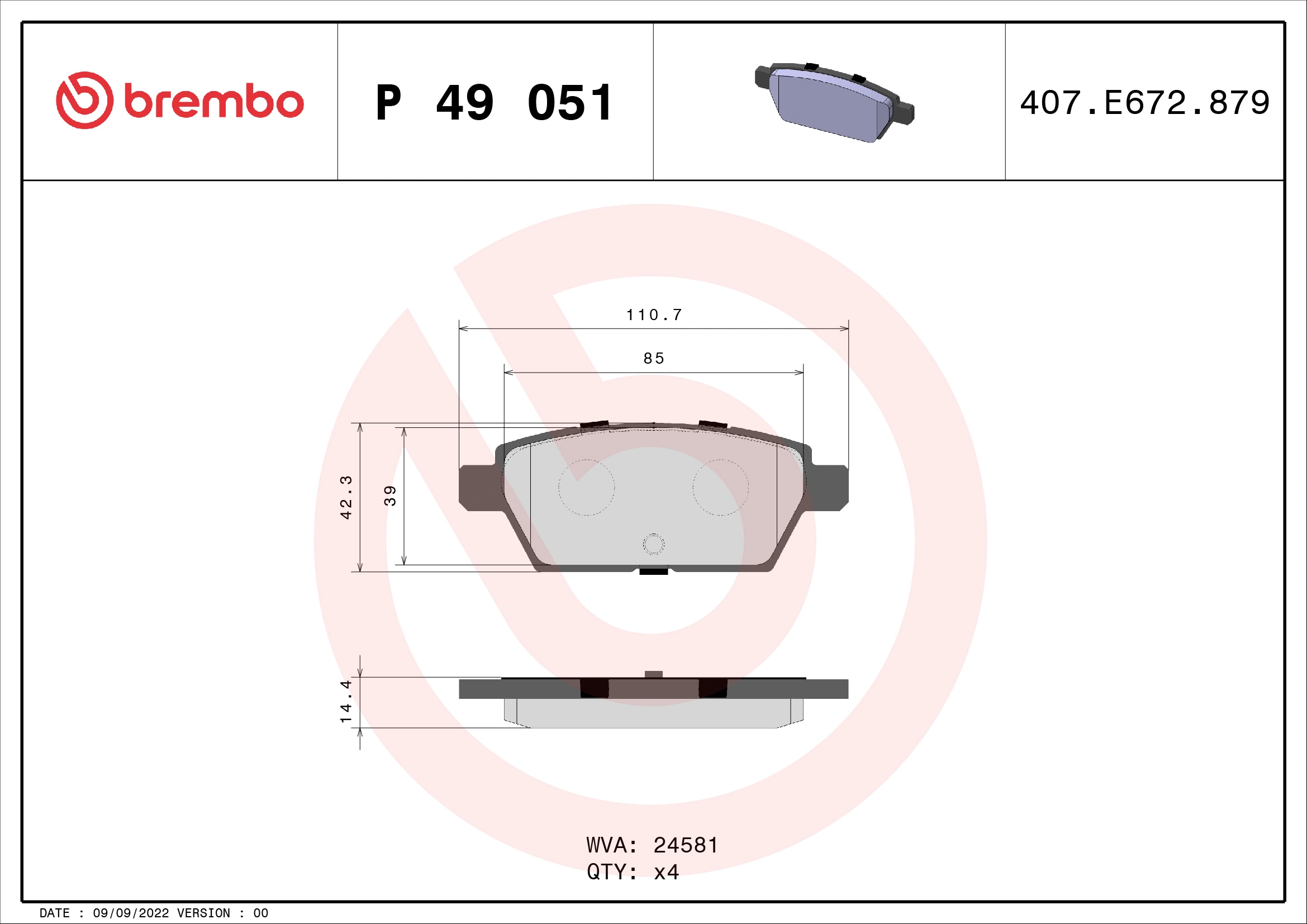 Brake Pad Set, disc brake PRIME LINE P 49 051