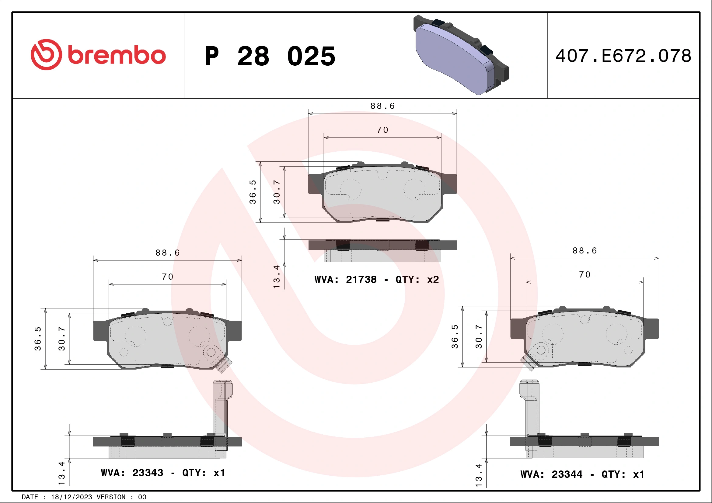 Brake Pad Set, disc brake PRIME LINE P 28 025