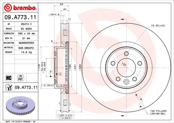 Brake Disc PRIME LINE - UV Coated 09.A773.11
