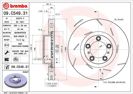 Brake Disc PRIME LINE - UV Coated 09.C549.31