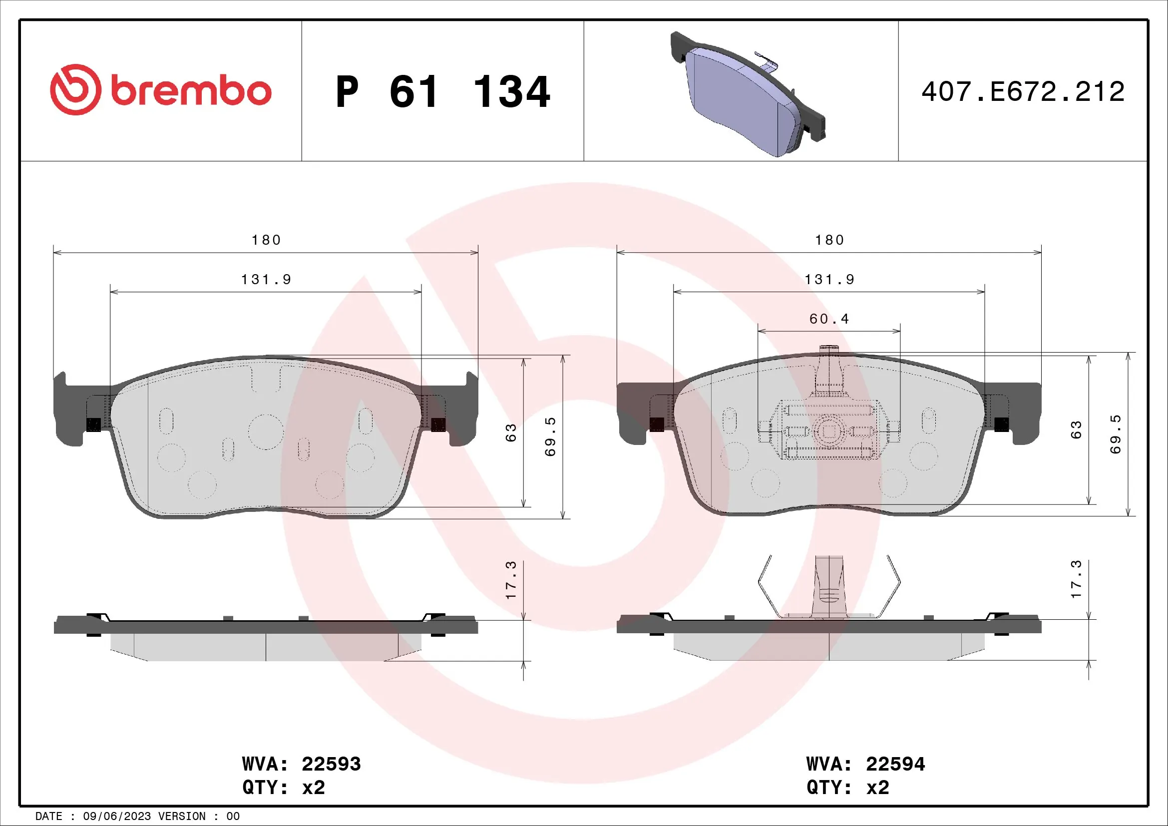 Brake Pad Set, disc brake PRIME LINE P 61 134