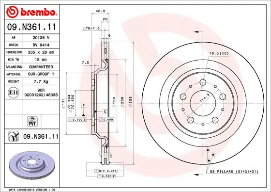 Brake Disc PRIME LINE - UV Coated 09.N361.11
