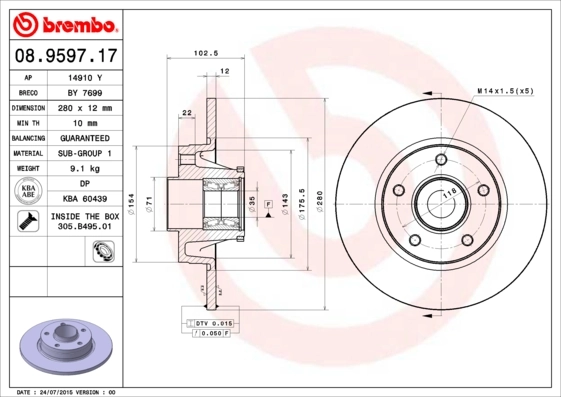 Brake Disc PRIME LINE - With Bearing Kit 08.9597.17