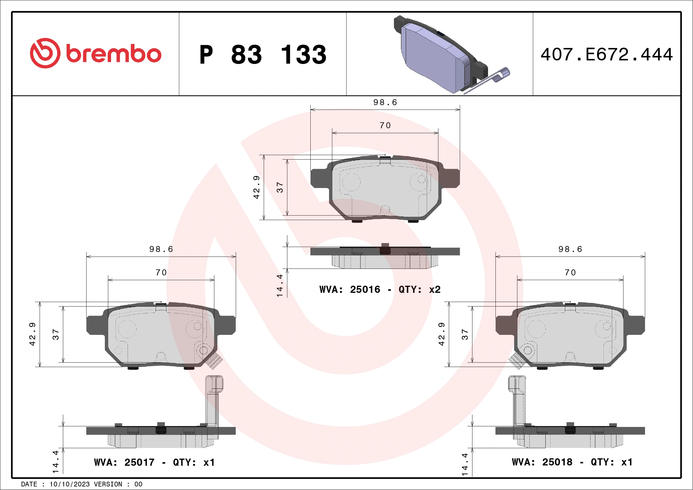 Brake Pad Set, disc brake PRIME LINE P 83 133