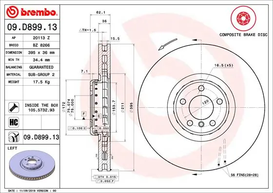 Brake Disc PRIME LINE - Composite 09.D899.13