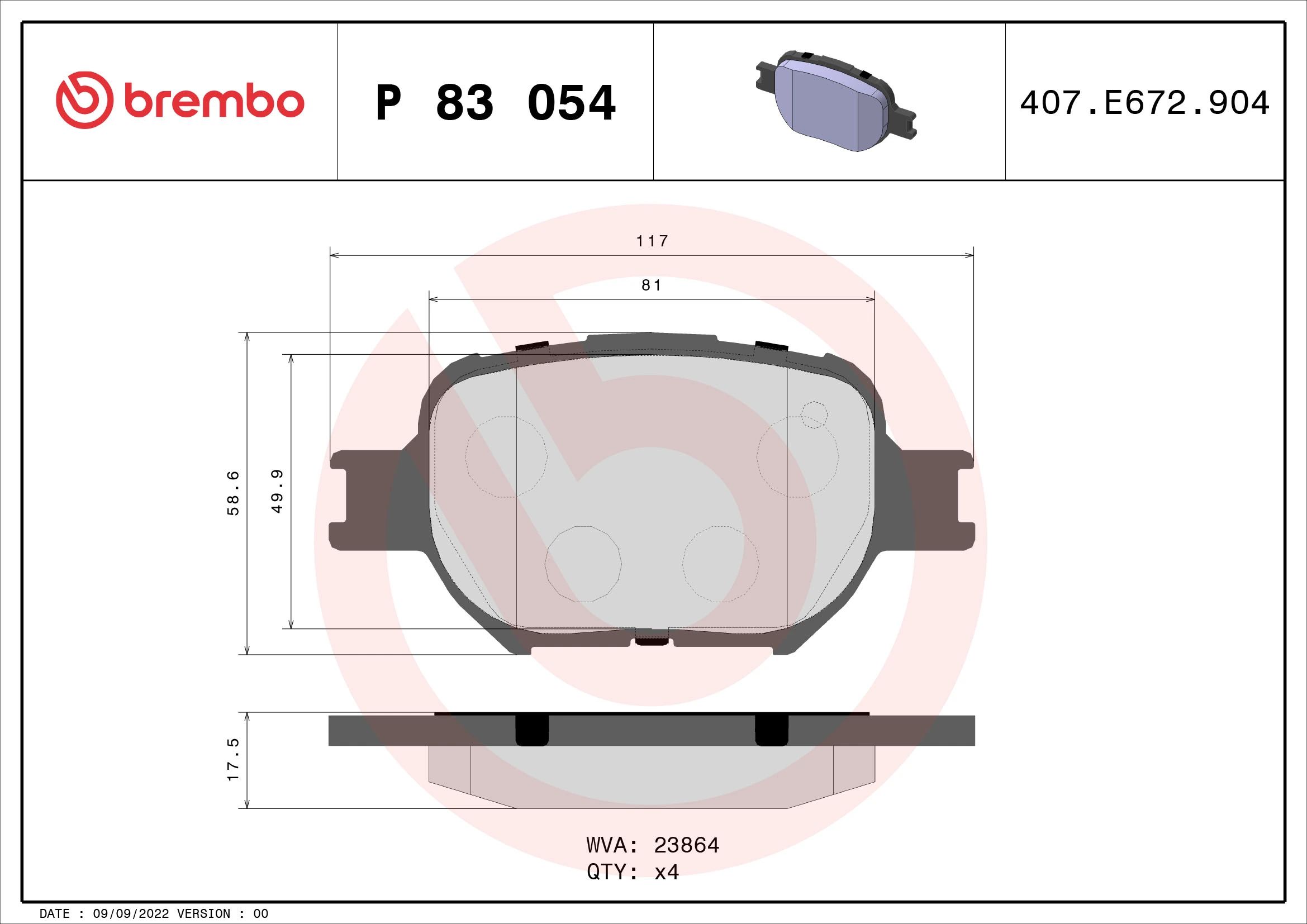 Brake Pad Set, disc brake PRIME LINE P 83 054