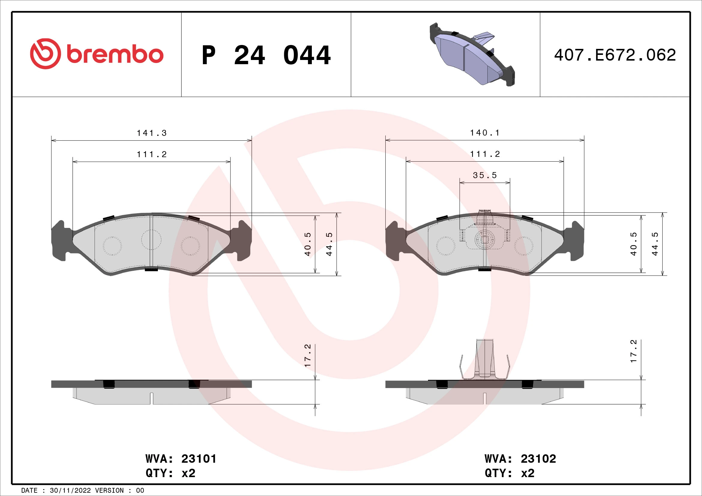 Brake Pad Set, disc brake PRIME LINE P 24 044