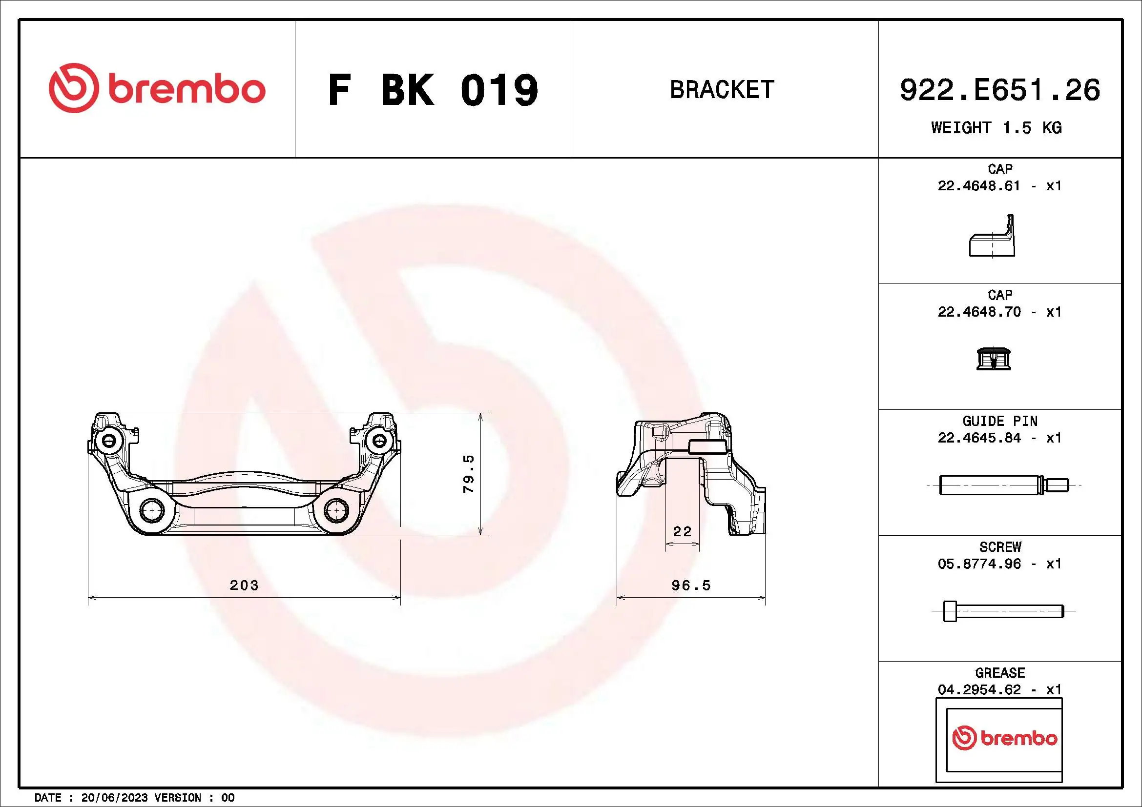 BREMBO F BK 019 Brake Caliper Bracket Set
