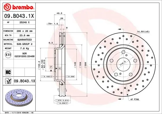 Brake Disc XTRA LINE - Xtra 09.B043.1X
