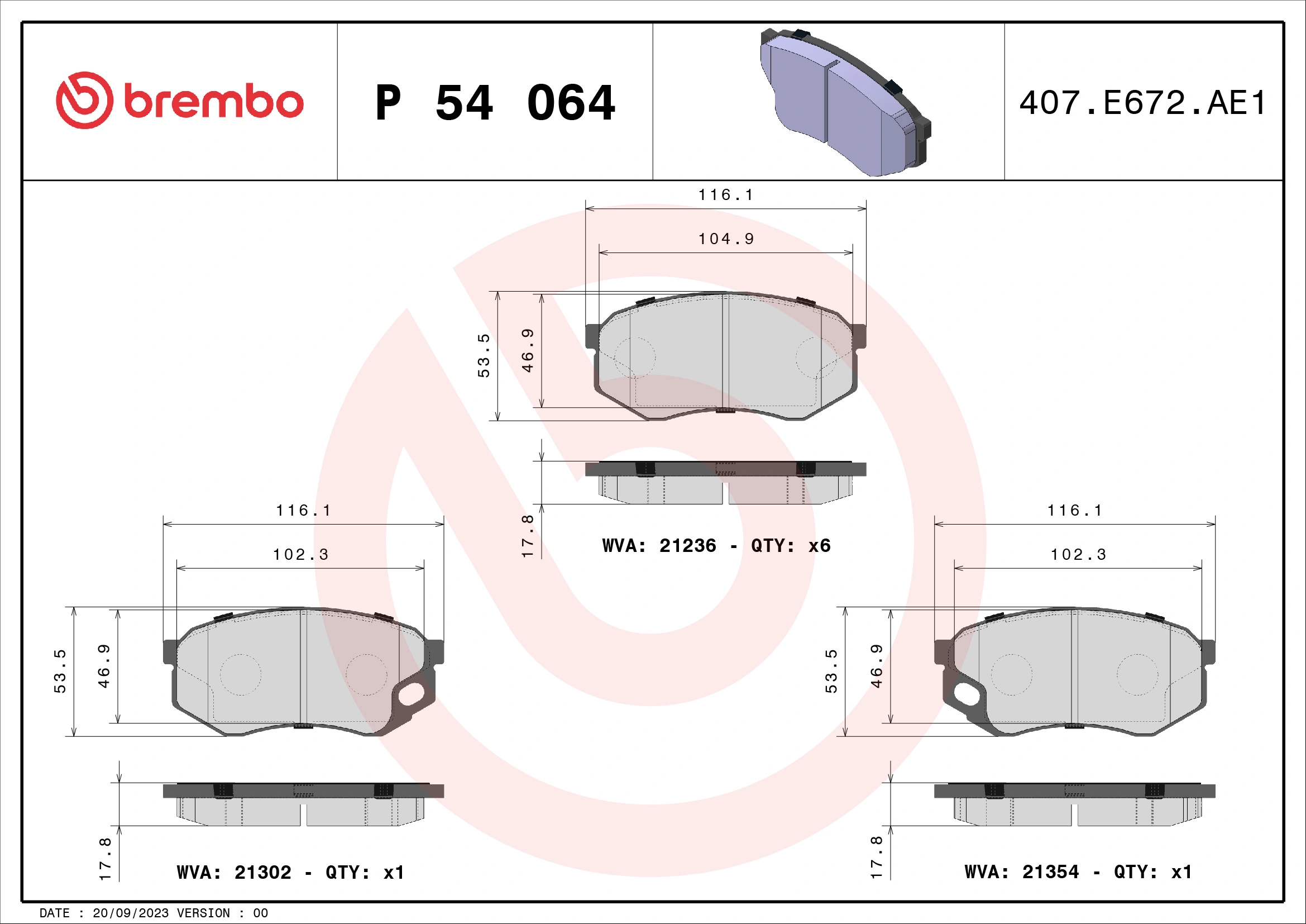 Brake Pad Set, disc brake PRIME LINE P 54 064