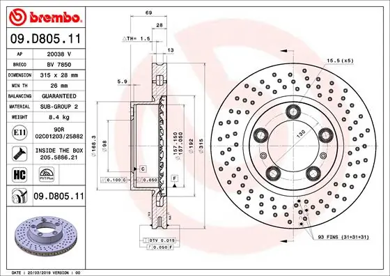 Brake Disc PRIME LINE - UV Coated 09.D805.11