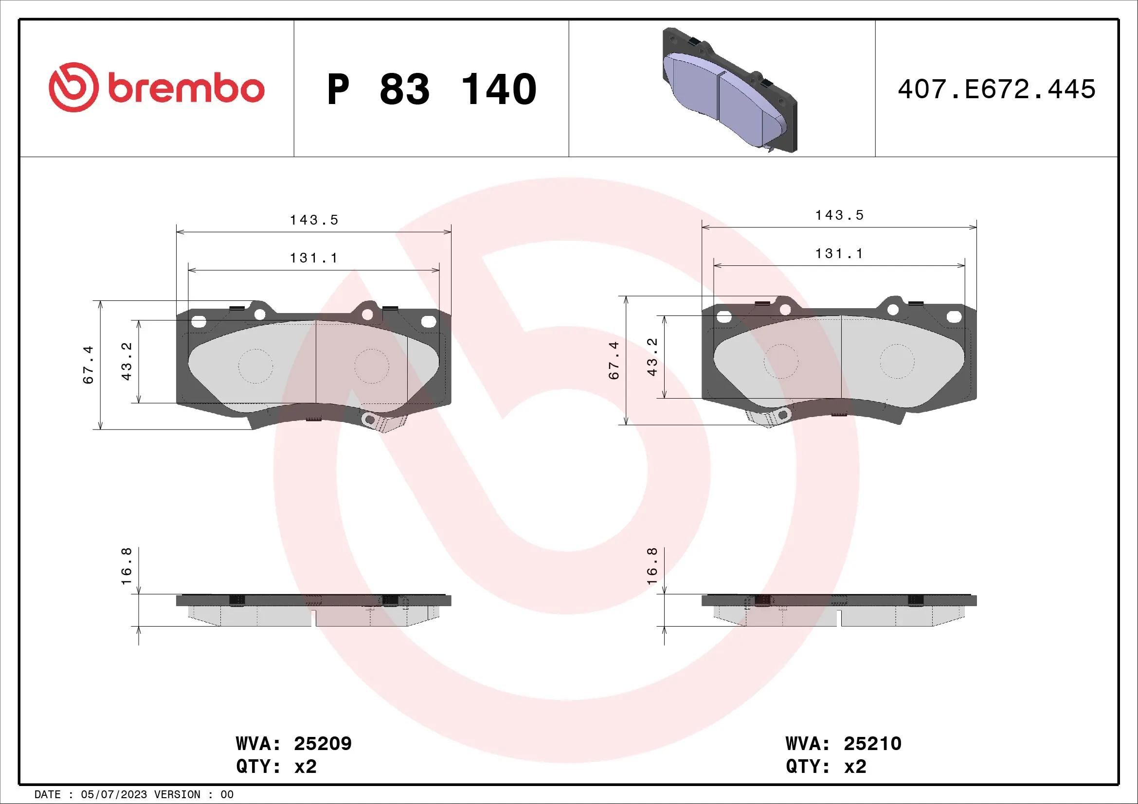 Brake Pad Set, disc brake PRIME LINE P 83 140