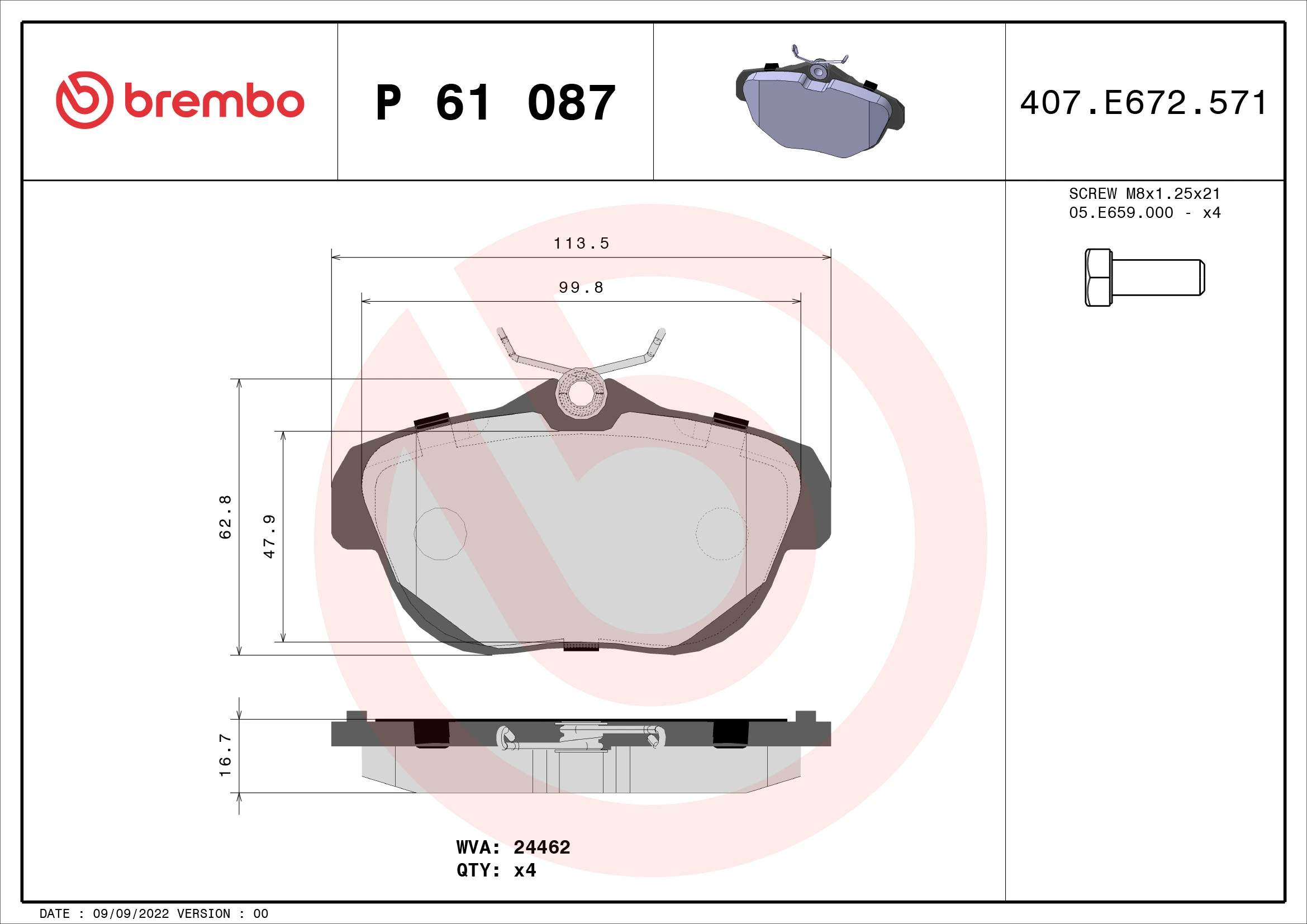 Brake Pad Set, disc brake PRIME LINE P 61 087