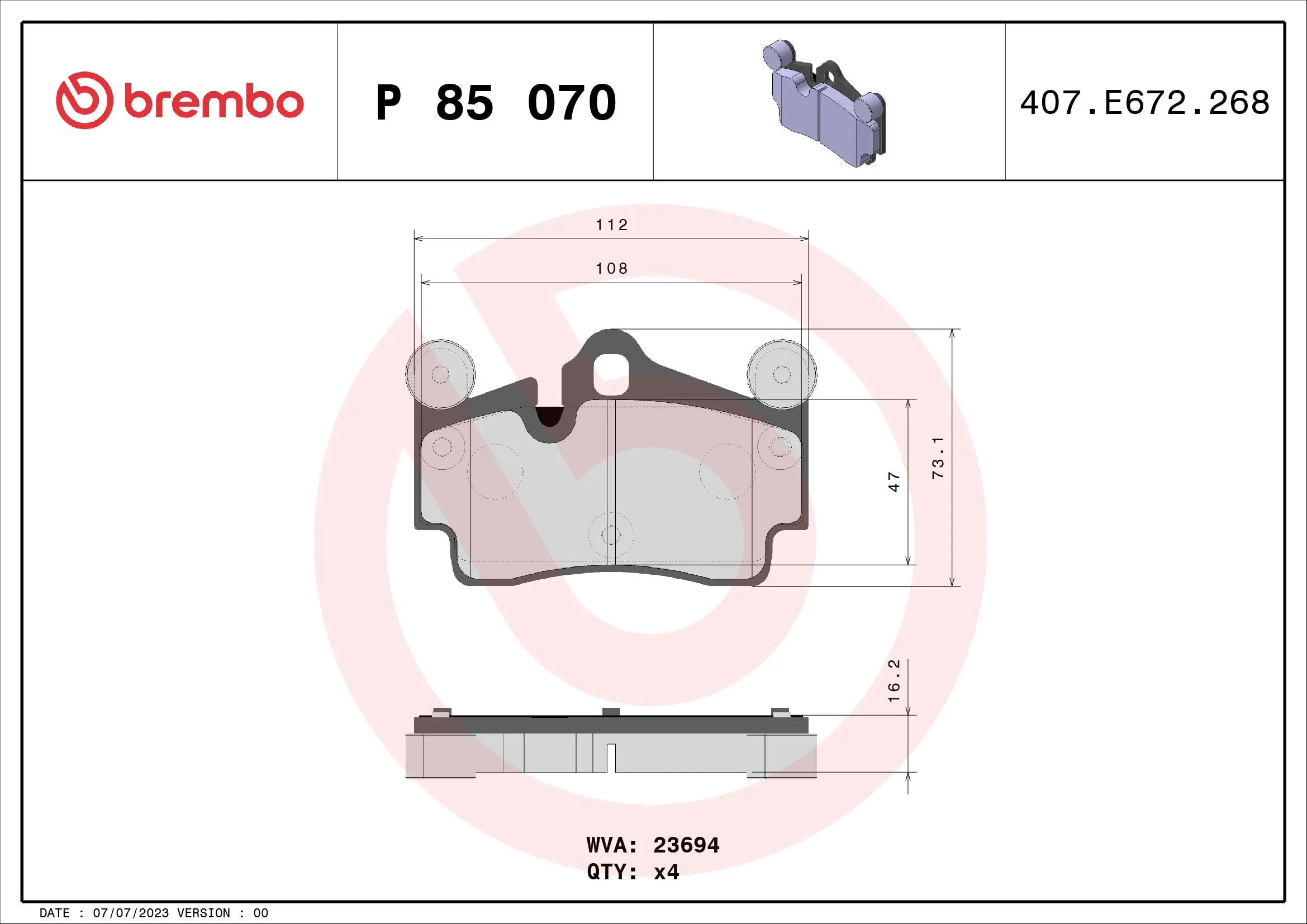 Brake Pad Set, disc brake PRIME LINE P 85 070