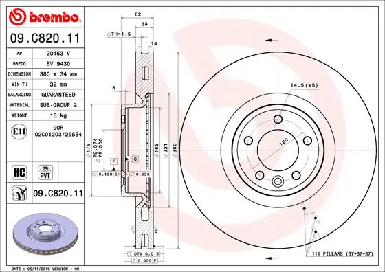Brake Disc PRIME LINE - UV Coated 09.C820.11