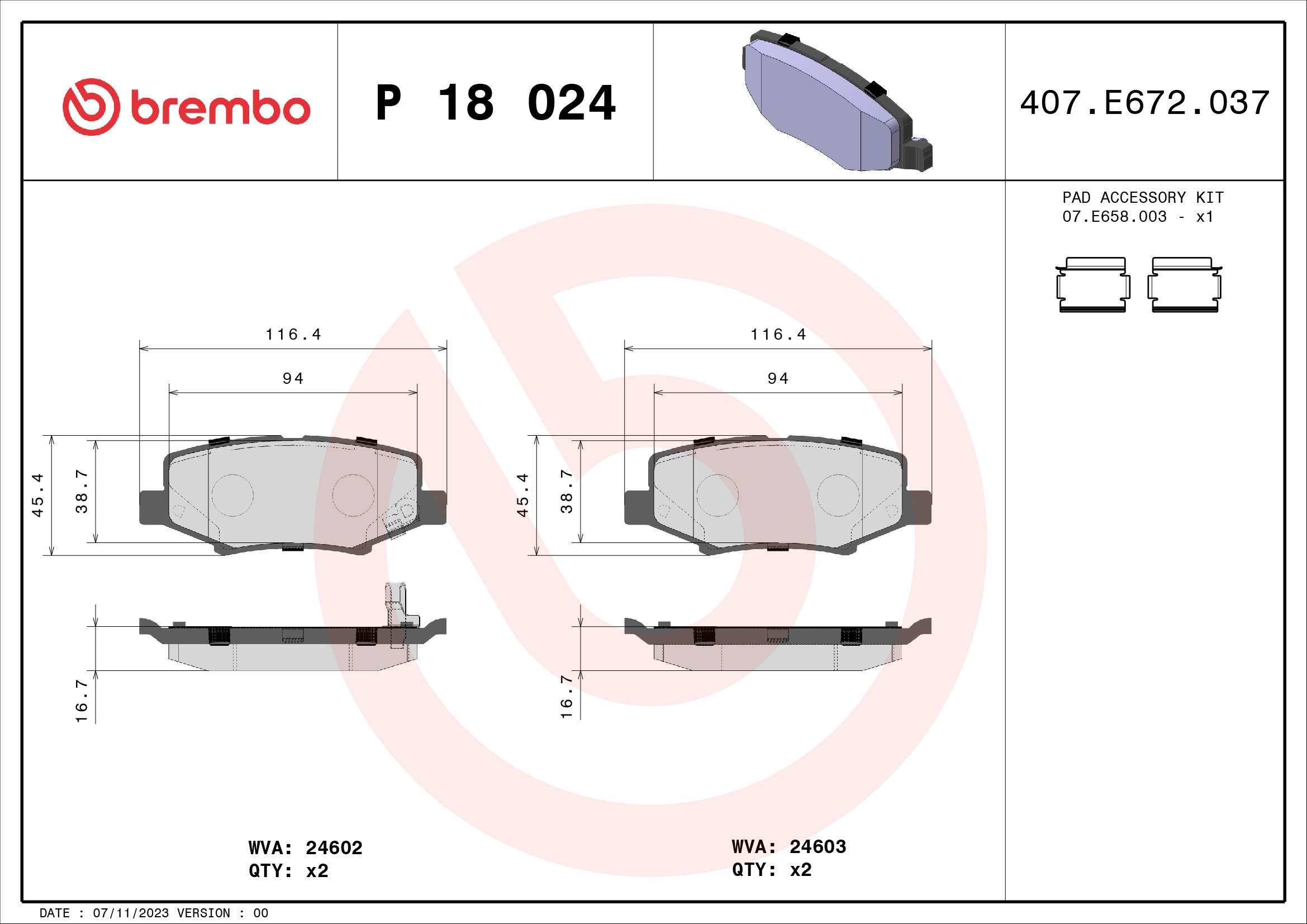 Brake Pad Set, disc brake PRIME LINE P 18 024
