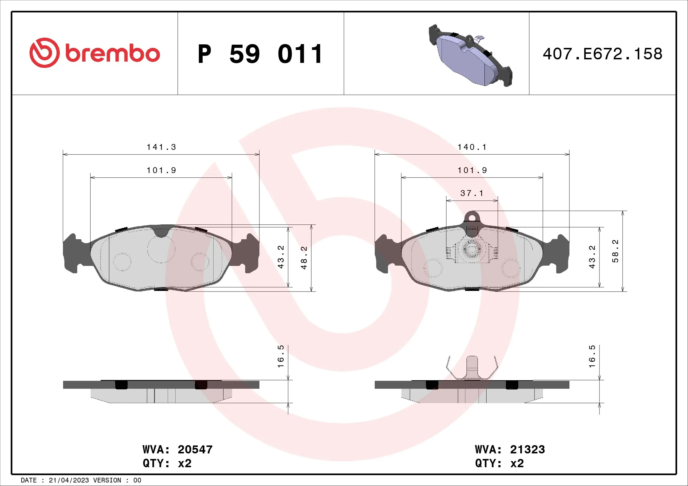 Brake Pad Set, disc brake PRIME LINE P 59 011