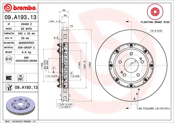 Brake Disc PRIME LINE - Floating 09.A193.13