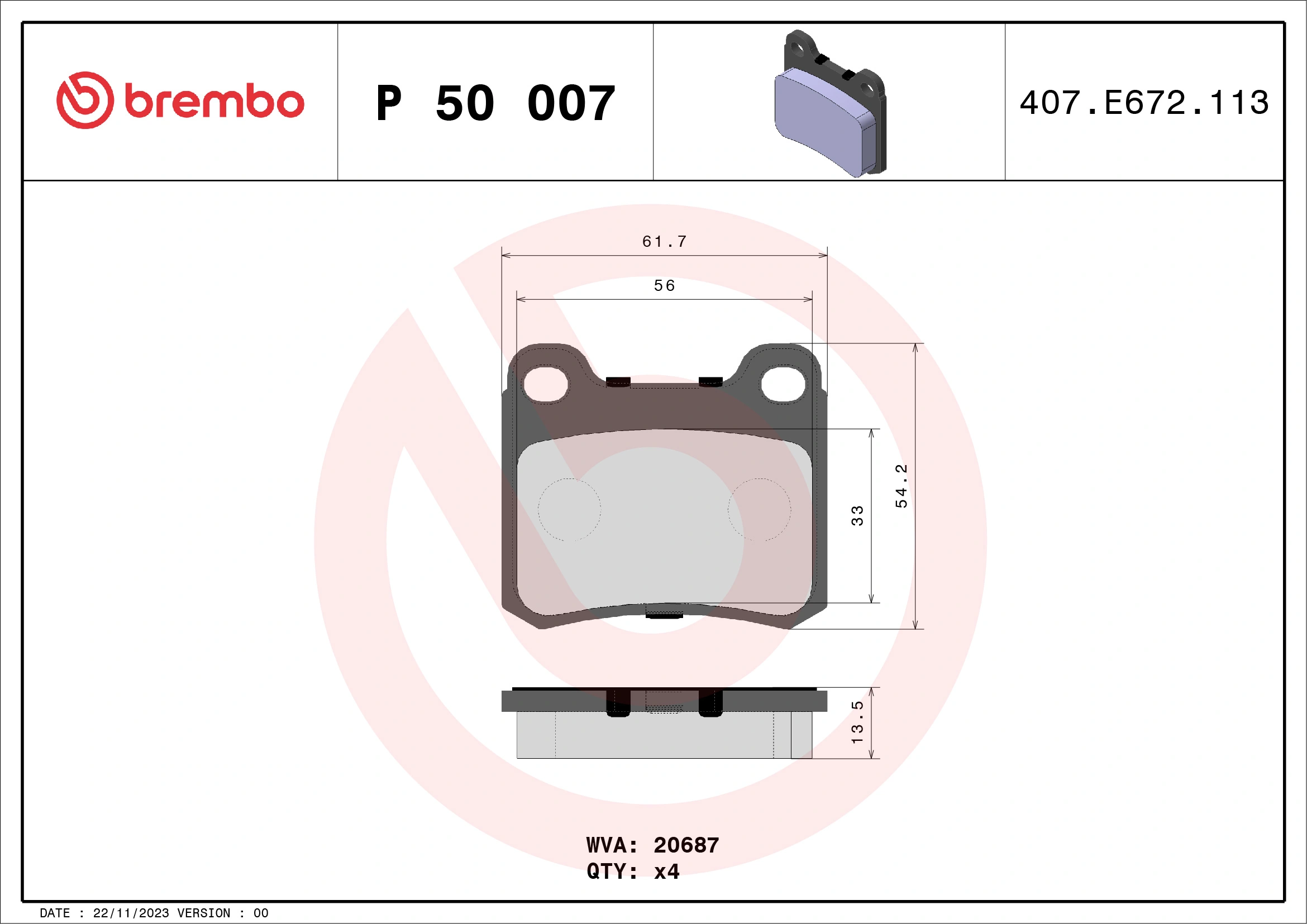 Brake Pad Set, disc brake PRIME LINE P 50 007
