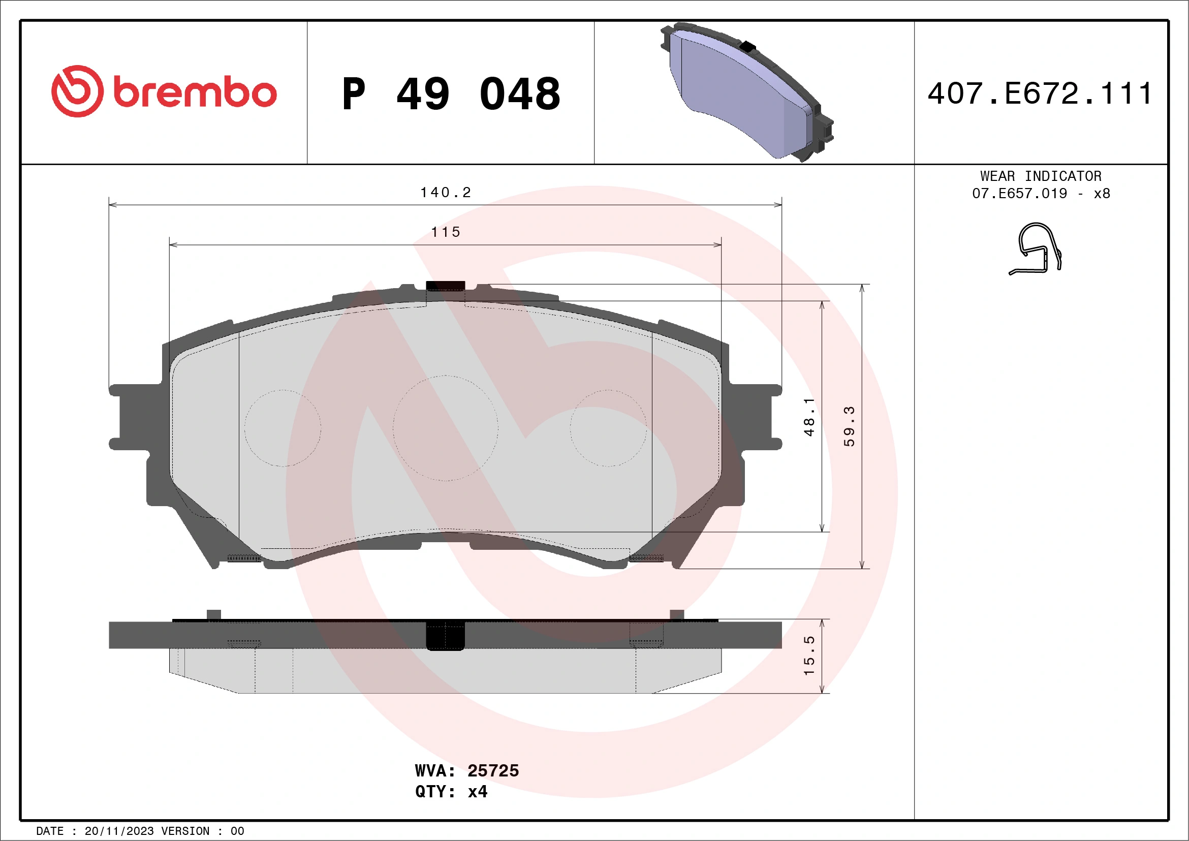 Brake Pad Set, disc brake PRIME LINE P 49 048