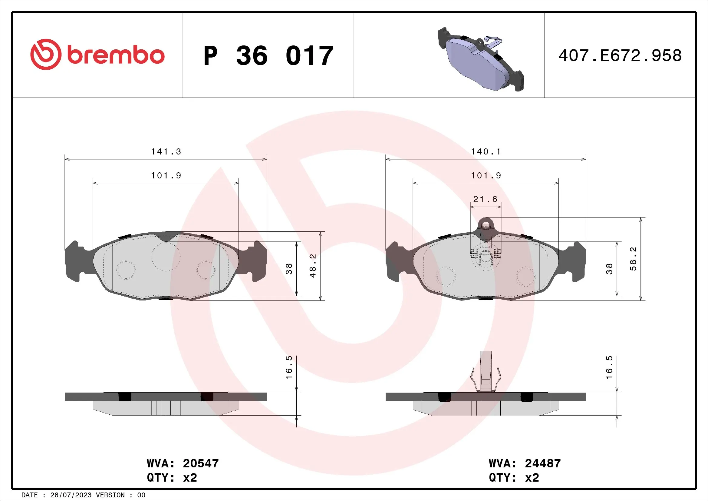 Brake Pad Set, disc brake PRIME LINE P 36 017