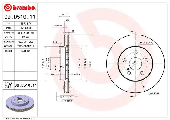 Brake Disc PRIME LINE - UV Coated 09.D510.11
