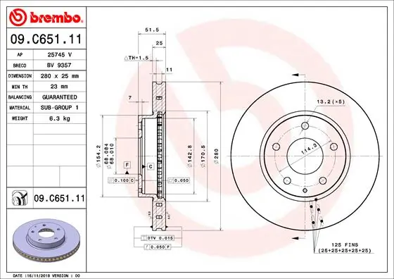 Brake Disc PRIME LINE - UV Coated 09.C651.11