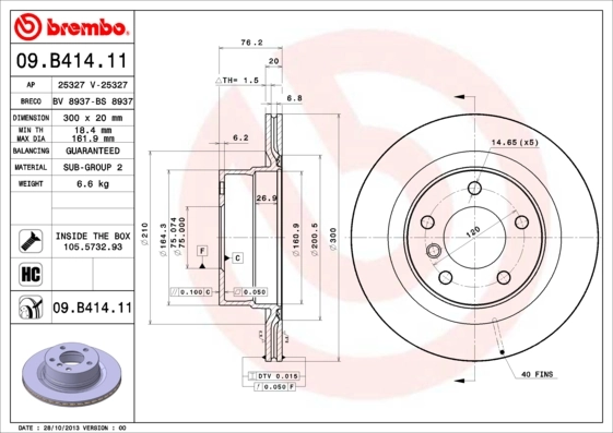 Brake Disc PRIME LINE - UV Coated 09.B414.11