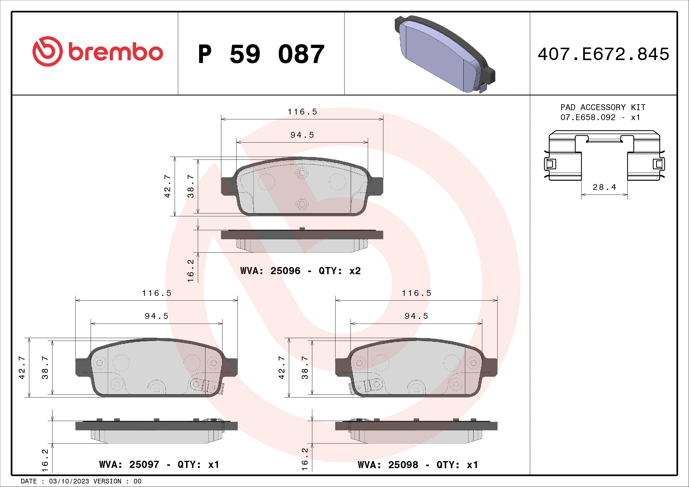 Brake Pad Set, disc brake PRIME LINE P 59 087