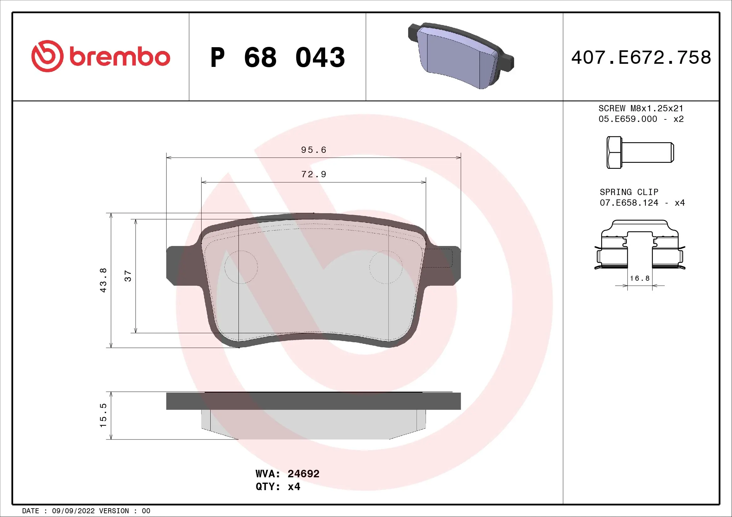 Brake Pad Set, disc brake PRIME LINE P 68 043