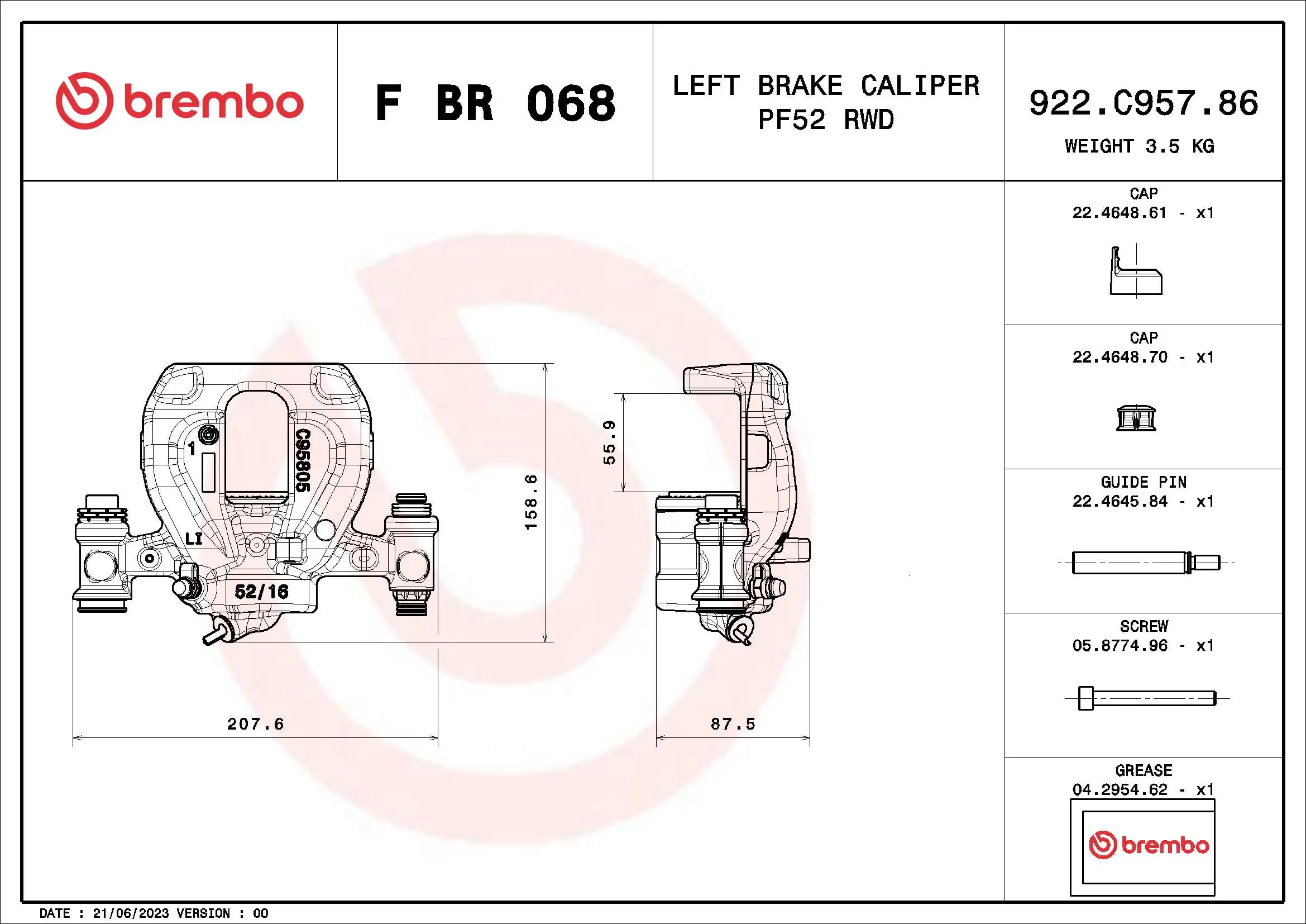 Brake Caliper PRIME LINE F BR 068