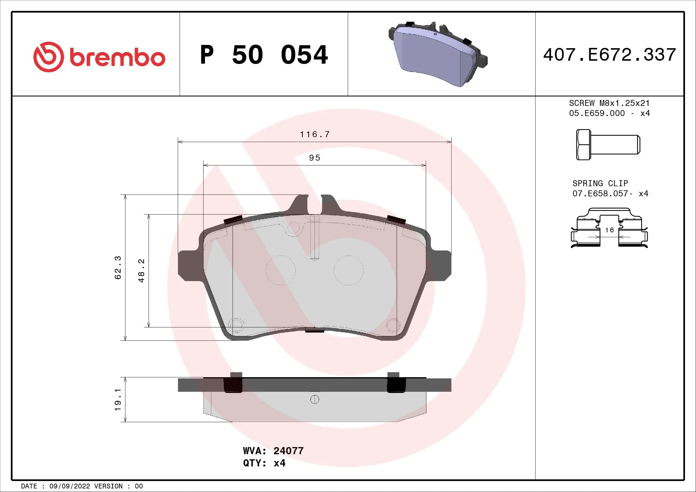 Brake Pad Set, disc brake PRIME LINE P 50 054