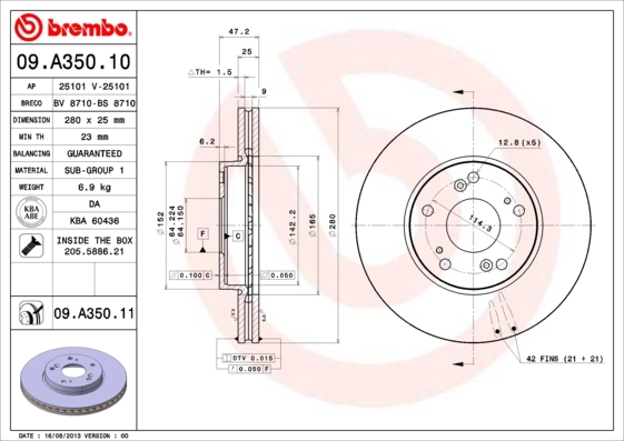 Brake Disc PRIME LINE - UV Coated 09.A350.11