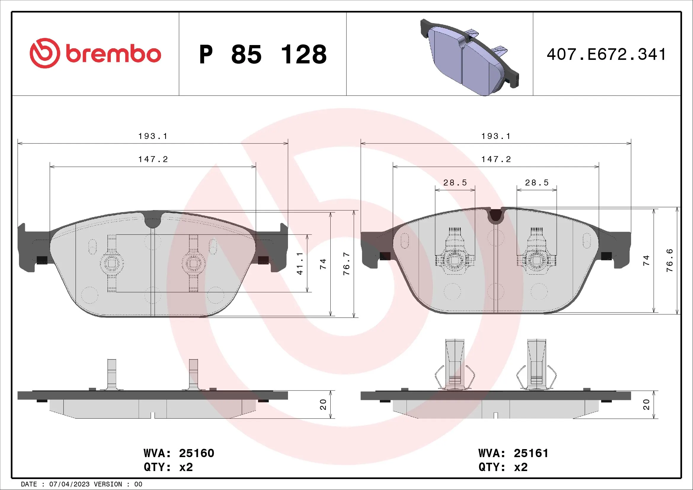 Brake Pad Set, disc brake PRIME LINE P 85 128