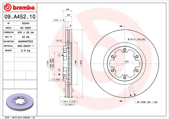 Brake Disc PRIME LINE 09.A452.10