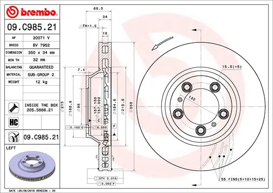 Brake Disc PRIME LINE - UV Coated 09.C985.21