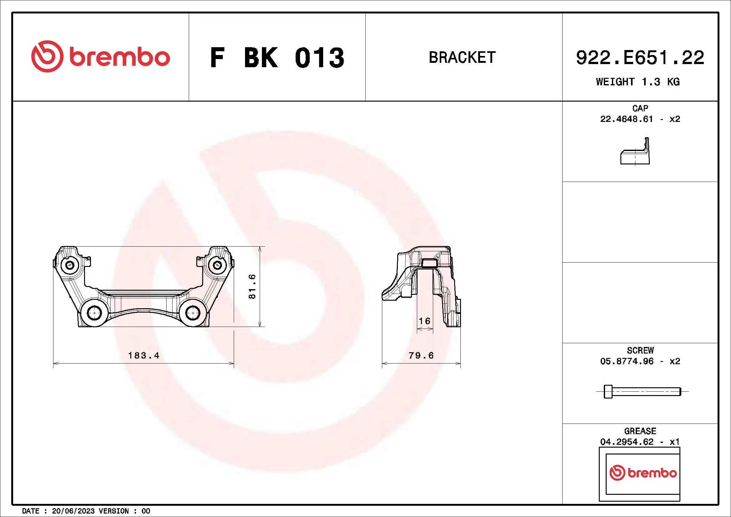 BREMBO F BK 013 Brake Caliper Bracket Set