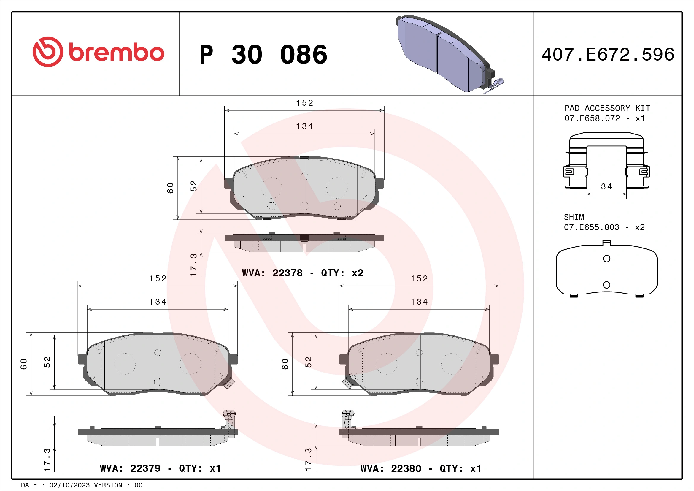 Brake Pad Set, disc brake PRIME LINE P 30 086