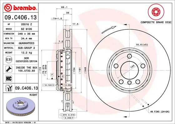 Brake Disc PRIME LINE - Composite 09.C406.13