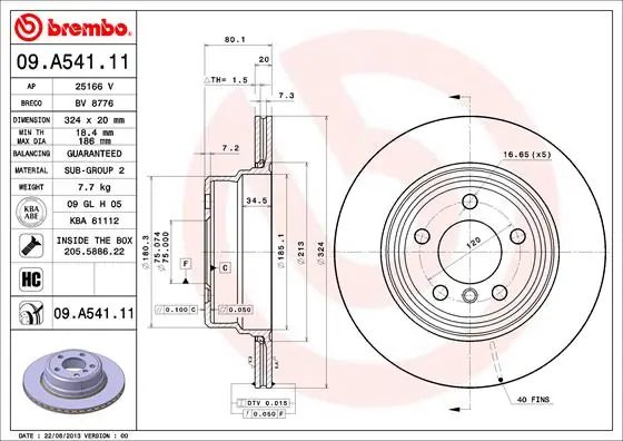 Brake Disc PRIME LINE - UV Coated 09.A541.11