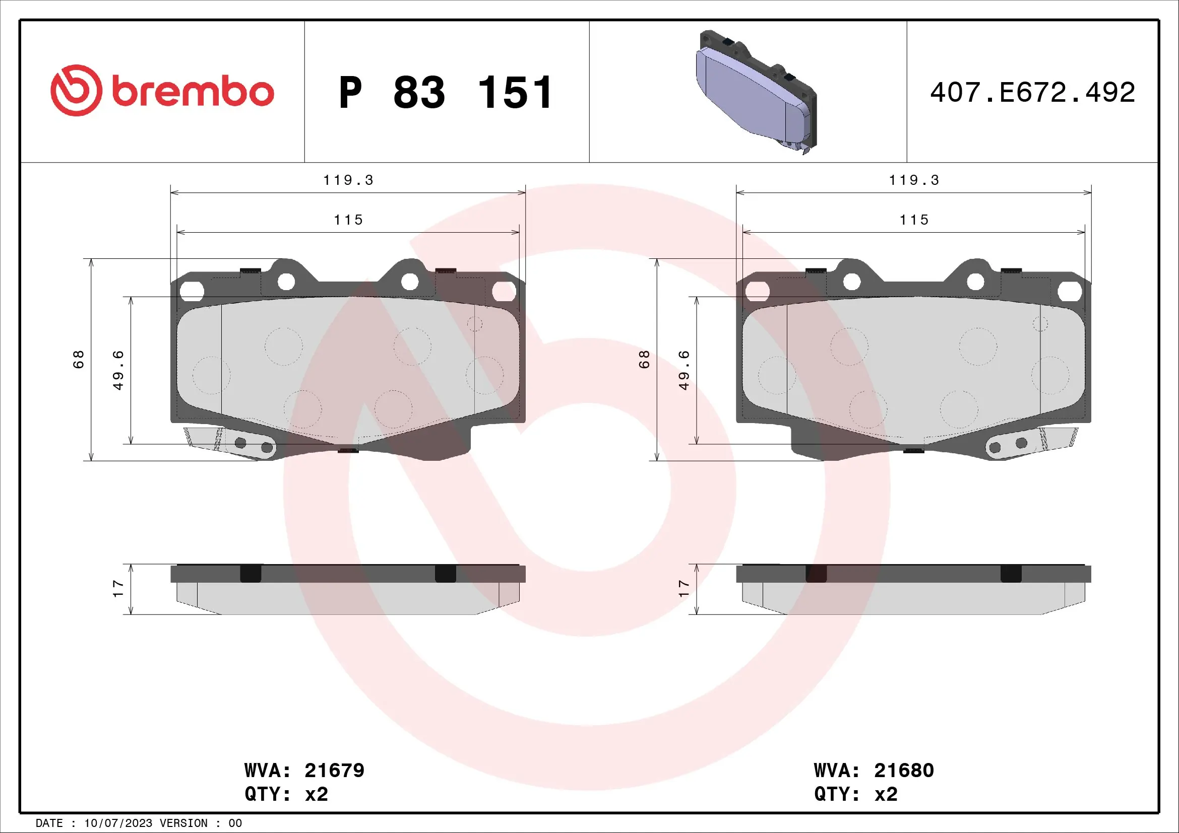 Brake Pad Set, disc brake PRIME LINE P 83 151