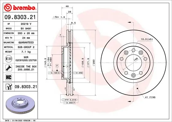 Brake Disc PRIME LINE - UV Coated 09.8303.21