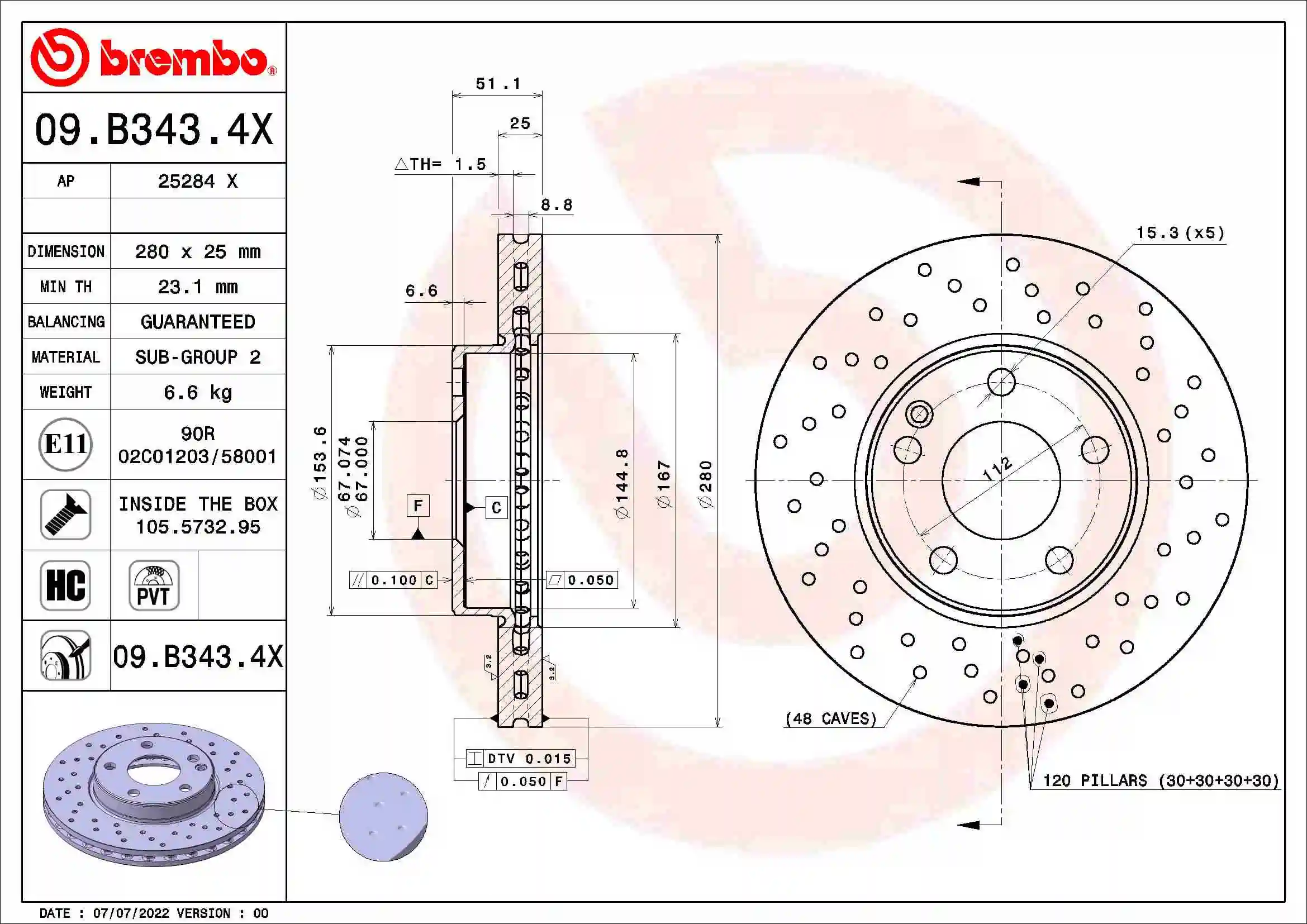 Brake Disc XTRA LINE - Xtra 09.B343.4X