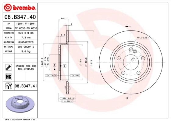 Brake Disc PRIME LINE - UV Coated 08.B347.41