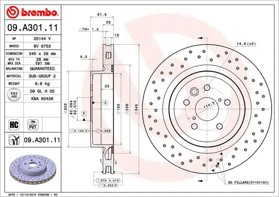 Brake Disc PRIME LINE - UV Coated 09.A301.11
